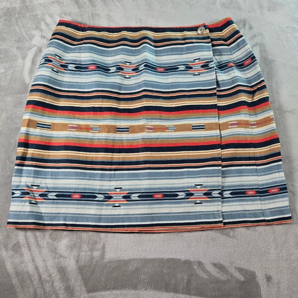 Jones New York Sport 100% Linen Short Wrap Skirt Sz 14 Stripe Southwestern Aztec - Picture 1 of 8